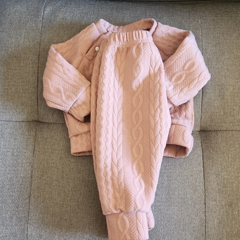 Baby Long Sleeve Pullover Sweatshirt & Pants Set 2pcs light pink